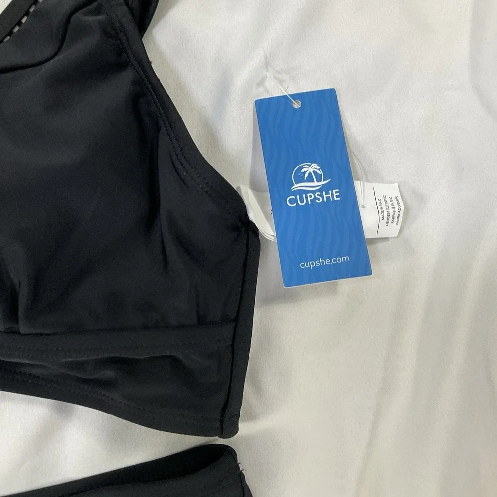 Cupshe Black 2-piece Women's Swimsuit SZ M With Mesh Trim NWT Summer 433